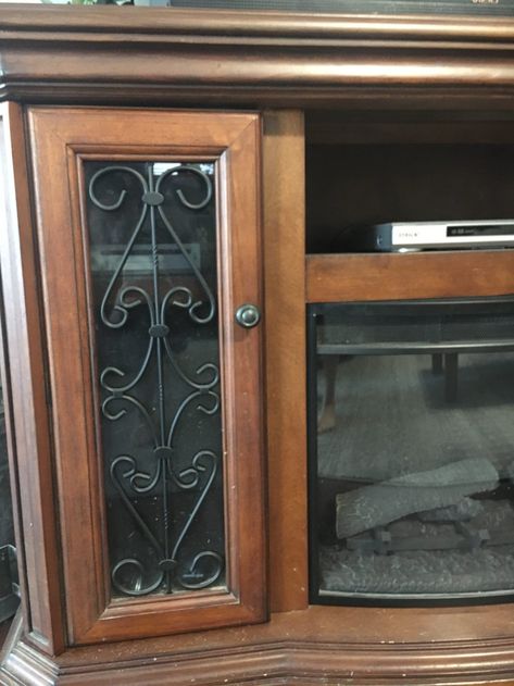 Refurbished "Fireplace" — Ashley Diann Designs Refurbished Electric Fireplace, Refurbish Fireplace Ideas, Electric Fireplace Redo Ideas, Refurbished Entertainment Center, Refurbished Fireplace, Entertainment Center Fireplace, Electric Fireplace Decor, Center Fireplace, Painted Tv Stand