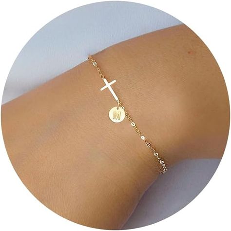 Cross Bracelet for Women, Easter Basket Stuffers for Teens Gold Initial Bracelets for Teen Girl Christian Gifts for Women Dainty Religious Baptism Religious Confirmation Communion Faith Jewelry Bracelets For Teen Girls, Baptism Bracelet Girl, Initial Bracelets, Initial Bracelet Gold, Girls Easter Basket, Easter Basket Stuffers, Christian Gifts For Women, Faith Jewelry, First Communion Gifts