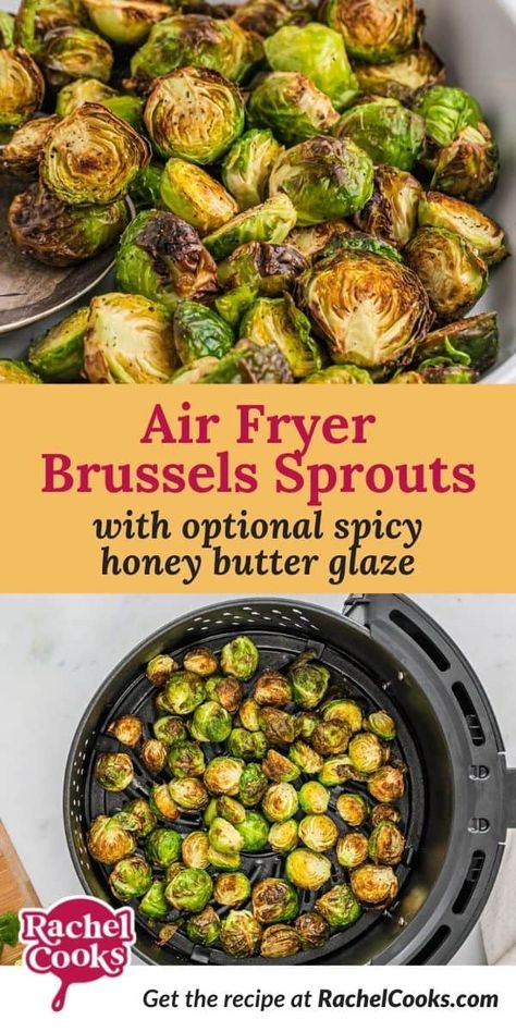 Honey Roasted Brussel Sprouts, Honey Brussel Sprouts, Air Fryer Brussel Sprouts, Brussel Sprout Chips, Air Fryer Brussels Sprouts, Fried Brussel Sprouts, Sprouts Recipe, Brussel Sprout Salad, Spicy Honey