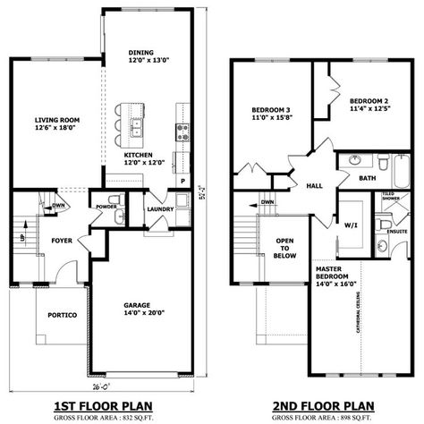 Modern Floor Plan First And Second Two Story House Plans. #houseplan House Plans 2 Storey, Two Storey House Plans, Plan Garage, 2 Storey House Design, Modern Floor Plans, Two Story House Plans, Two Story House, House Plans One Story, Custom Home Plans