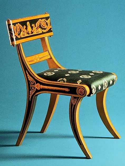 Greek chair vs Egyptian Chair - Greek chairs had evolved to fit more of the human form and were less about royalty having furniture Ancient Greek Furniture, Greek Furniture, Greek Artifacts, Ancient Greek Clothing, Ancient Greece Aesthetic, Egyptian Furniture, Klismos Chair, Egyptian Era, Fine Antique Furniture