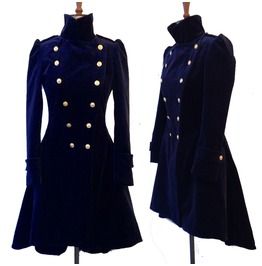 Women Blue Velvet Coat Double Breasted Frock Women Gothic Velvet Coat Blue Velvet Coat, Black Wool Coat Women, Velvet Frock, Dress Coat Outfit, Womens Blazer Coat, Coat Ideas, Gothic Coat, Stage Clothes, Velvet Coat