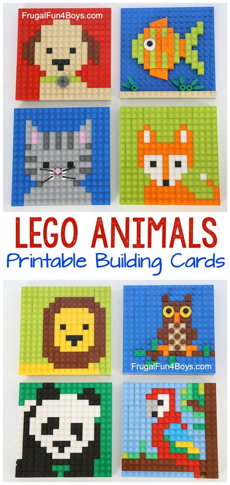 LEGO Animal Mosaic Building Cards - 8 different animal pattern cards for kids to build! Fun LEGO ideas! Would make a great classroom learning center. Animal Mosaic, Lego Mosaic, Color Wars, Lego Challenge, Lego Girls, Lego Club, Free Lego, Construction Lego, Lego Animals