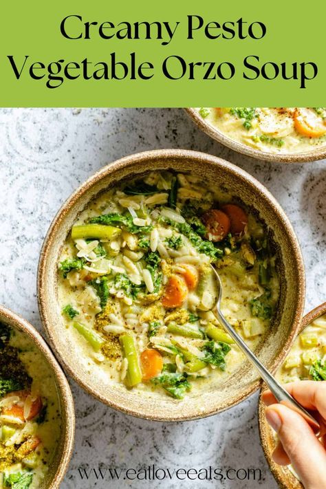 Vegetable Orzo Soup, Vegetable Orzo, Chicken Tagine, Spring Veggies, Tagine Recipes, Orzo Soup, Creamy Pesto, Delicious Vegetables, Soup Season