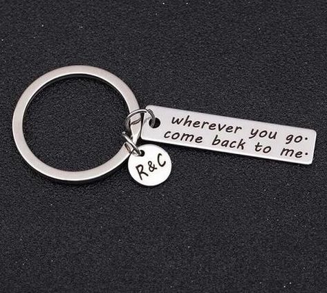 Couple Keychains, Mens Sterling Silver Bracelets, Come Back To Me, Get A Boyfriend, Personalized Leather Bracelet, Engraved Initials, Engraved Keychain, Keychain Set, Valentine Fun