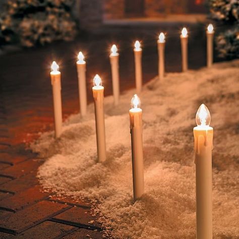 Create a stunning border along your driveway or walkway with this Set of 10 Candlestick Christmas Pathway Lights. They're a great way to welcome your guests during the holiday season. Candle Pathway, Candlestick Christmas, Christmas Pathway Lights, Solar Christmas Lights, Pathway Lights, Christmas Party Gift, Outdoor Candles, White Christmas Decor, Pathway Lighting