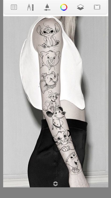 Floral Disney Tattoo Sleeve, Disney Sleeve Tattoo Black And White, Disney Leg Sleeve Tattoo Black And White, Disney Tattoos Sleeve Arm Black And White, Disney Arm Tattoos For Women, Disney Arm Sleeve, Sleeve Tattoos For Women Leg, Disney Arm Sleeve Tattoos For Women, Disney Arm Tattoo