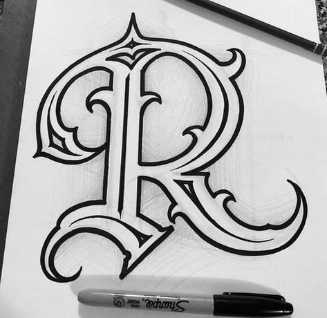 Letter Tattoo Stencil, Chicano Art Style Letters, Lettering Cholo, Victorian Lettering, Graffiti Lettering Alphabet, Graffiti Art Letters, The Letter R, Tattoo Lettering Design, Lettering Styles Alphabet