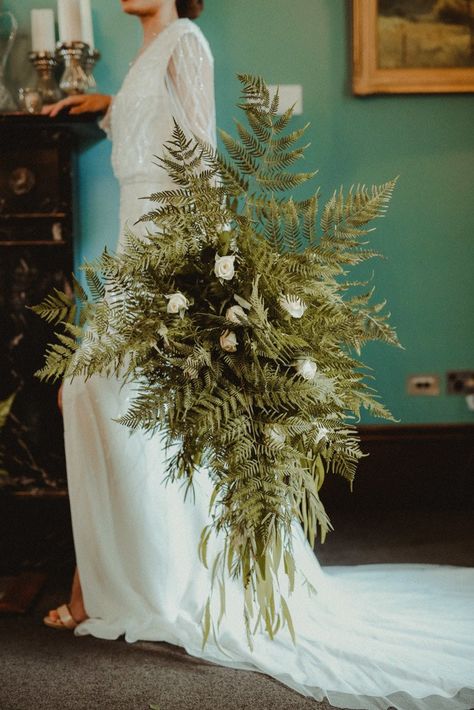 Glam Wedding Ideas, Woodland Wedding Bouquet, Fern Bouquet, Fern Wedding, Greenery Wedding Bouquet, Cascading Wedding Bouquets, Interracial Wedding, Vintage Wedding Photos, Polka Dot Wedding