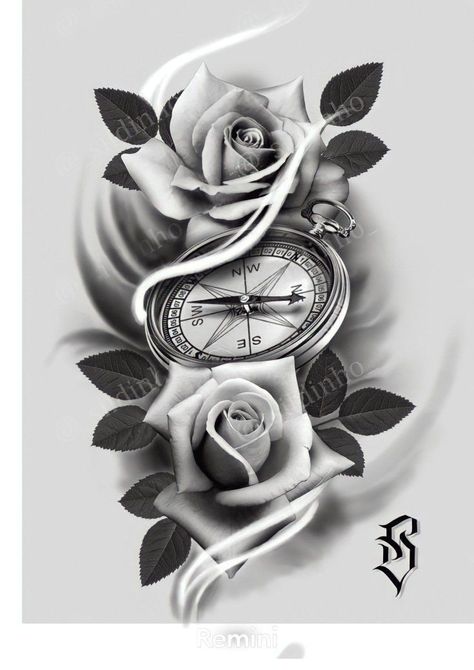 Compass Clock Tattoo Design, Clock Face Tattoo, Hell Tattoo, Clock And Rose Tattoo, Clock Tattoos, Compass Clock, End Of Watch, Snow Tattoo, Watch Tattoo Design