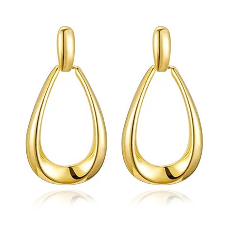 PRICES MAY VARY. Gold Drop Earrings : Gorgeous Teardrop design makes these statement earrings an ideal addition to any party look, post-back closures hold earrings securely in ears, easy to put on and off. Bring a fresh modern look to a dangle earring. Gold Plated Sterling Silver Post Hoop Earrings for Women. 1.7" Length x 0.9" width.lightweight and make your earlobe comfortable, there is no burden from long time wearing. Gold earrings match almost any outfit you have and be great for dressing u Hold Earrings, Earring Gold, Free Earrings, Birthday Party Gift, Trendy Earrings, Gold Earrings Dangle, Gold Drop Earrings, Brass Material, Gold Hoop Earrings