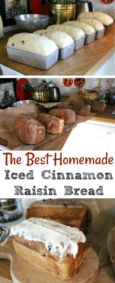 Shirley's Iced Cinnamon Raisin Bread - One Hundred Dollars a Month Bread Pairings, Resepi Roti, Cinnamon Raisin Bread, Raisin Bread, Kolaci I Torte, Cinnamon Raisin, Bread Bun, Cinnamon Bread, Bread Machine Recipes