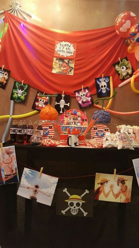 Luffy Birthday Party, One Piece Birthday Theme Party Ideas, Luffy Birthday, One Piece Birthday Party, One Piece Birthday, Anime Happy Birthday, One Piece Birthdays, One Piece Theme, 17th Birthday Ideas