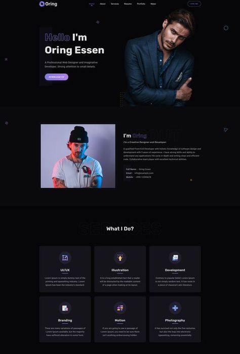 Oring | Responsive Personal HTML Landing Page Template Web Developer Portfolio Website, Web Developer Portfolio, Personal Website Portfolio, Full Stack Development, Ux Design Principles, Corporate Website Design, Unique Website Design, Interactive Web Design, Ui Design Dashboard