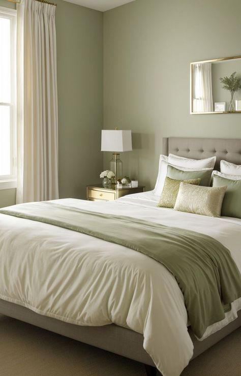 Sage Green Bedroom Ideas, Green And White Bedroom, Green Bedroom Ideas, Green Bedroom Decor, Room Color Combination, Natural Wood Furniture, Sage Green Bedroom, Sage Green Walls, Gold Bedroom