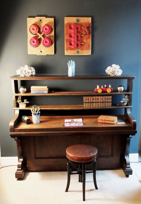 Piano Renovation, Repurpose Piano, Desk Upcycle, Repurposed Pianos, Piano Projects, Piano Makeover, Piano Upcycle, Piano Repurpose, Repurposed Piano