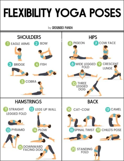 Here are 20 yoga poses for flexibility for beginners. You can do these anywhere and anytime to decrease tension and improve range of motion! Golf Yoga, Yoga Shoulder, Yoga Sequence For Beginners, Yoga Poses For Flexibility, Yoga Routine For Beginners, Basic Yoga Poses, Yoga Flows, Yoga Beginners, Yoga Posen