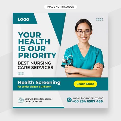 PSD nurse related social media post bann... | Premium Psd #Freepik #psd #advertising-template #ad-design #advertising-poster #social-ads Nursing Poster, Nurse Poster, Advertising Template, Healthcare Advertising, Posters Layout, Skin Quotes, Skins Quotes, Graphic Design Posters Layout, Beauty Skin Quotes