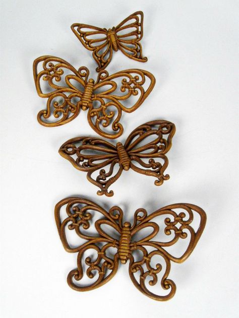 1960's Butterfly's For Walls Butterfly For Wall Decoration, Vintage Butterfly Decor, Vintage Gold Butterfly Jewelry, Art Arrangement, Vintage Monarch Butterfly, Rattan Wood, Vintage Brass Butterflies, Retro Heart, 1970s Decor