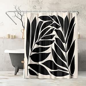 Americanflat 71x74 Black and White Shower Curtain - 100% Polyester Shower Curtain - Water-Resistant Bath Curtain with Metal Grommets and 12 Shower Curtain Hooks - Long Shower Curtain for Bathroom Botanical Shower Curtain, Tropical Shower Curtains, Black And White Shower Curtain, Elegant Shower Curtains, Shower Curtain Black, Tropical Showers, Shower Curtain Art, Long Shower Curtains, Abstract Shower Curtain