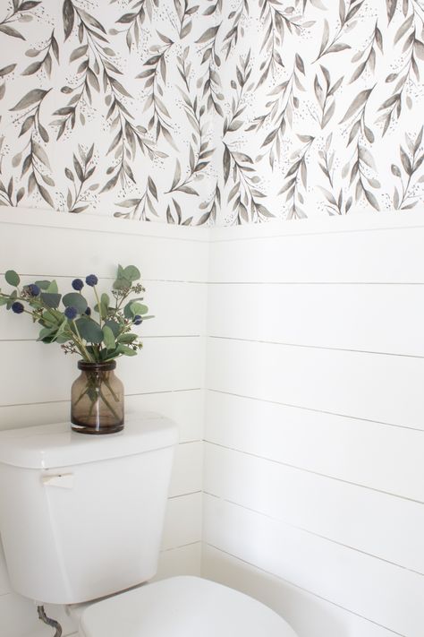 MASTER BATHROOM REVEAL – With Love, Mercedes Shiplap Bathroom Half Wall, Hexagon Floor Tiles, Hexagon Tile Floor, Shiplap Bathroom, Painted Vanity, Faux Shiplap, Master Bath Remodel, Simply White, Tiny Bathroom