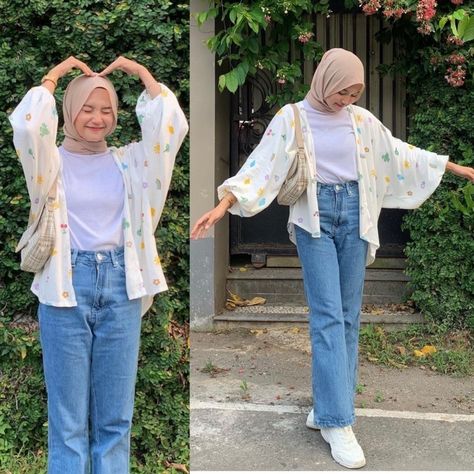 Outer Motif, Aesthetic Outfits Hijab, Outer Hijab, Outer Cardigan, Racun Shopee, Outer Women, Casual Hijab Outfit, Outfit Hijab, Oversized Cardigan