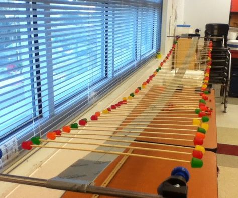 candy wave machine Wave Machine, Physics Lessons, Physics Teacher, 8th Grade Science, Bamboo Skewers, Stem Projects, Diy Candy, Music Classroom, Physical Science