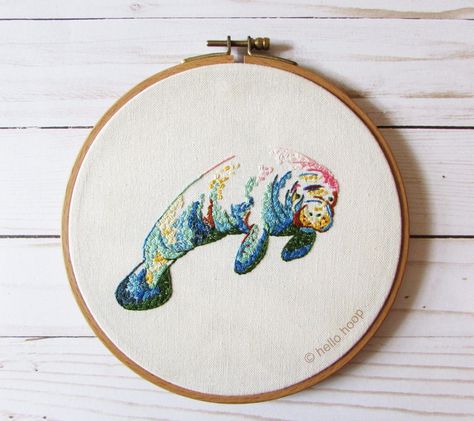 Manatee Embroidery Pattern - Rainbow Manatee - Endangered Animals - PDF - Instant download Manatee Embroidery, Statement Pillow, Ith Machine Embroidery, Pattern Rainbow, Birds Embroidery Designs, Dmc Embroidery, Animal Embroidery Designs, Framed Embroidery, Dmc Embroidery Floss