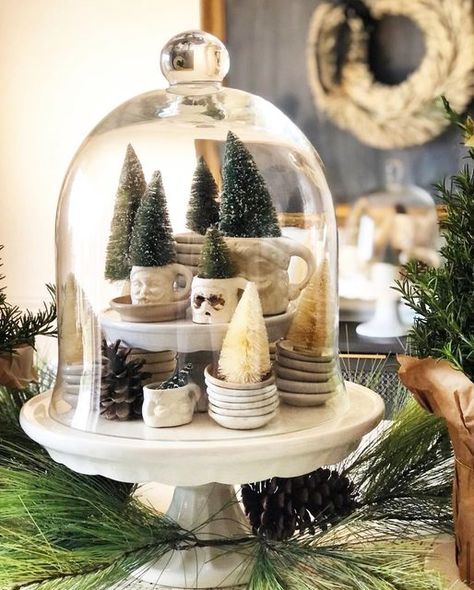 anita | farmhouse-ish on Instagram: "Merry Christmas! #ironstone #butterpats #santamug #antique #vintage #cakestand #cloche #interior #homedecor #homeinterior #decorate #americanfarmhousestyle #countrysamplermagazine #farmhousestyle #midwest #ohio #mybuckeyehome" Cloche Ideas, Giant Cake, Cloche Decor, Bottle Brush Christmas Trees, Christmas Red Truck, Homemade Christmas Decorations, Christmas Decorations Diy Outdoor, Santa Mugs, Christmas Time Is Here