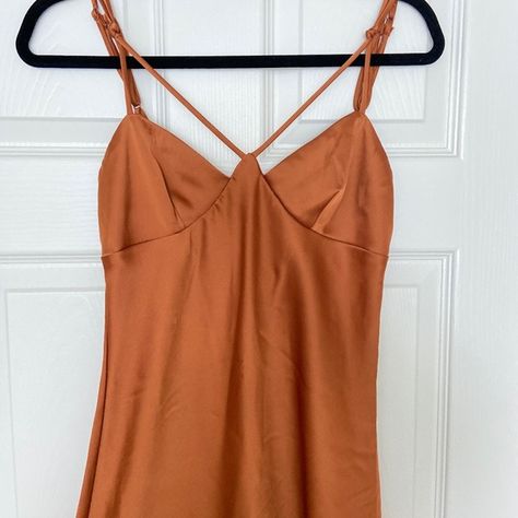 Urban Outfitters Burnt Orange Mini Slip Dress Orange Hoco Dress Short, Orange Hoco Dress, Hoco Dress Short, Orange Copper, Hoco Dress, Mini Slip, Mini Slip Dress, Hoco Dresses, Dress Short