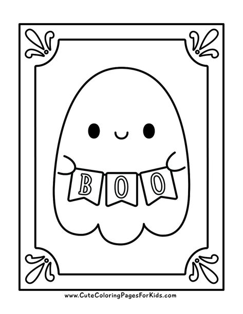 7 Ghost Coloring Pages (Free Printable PDFs) - Cute Coloring Pages For Kids Halloween Squishmallows Coloring Pages, Cute Ghosts Painting, Halloween Preschool Coloring Pages, Halloween Ghost Coloring Pages, Toddler Halloween Coloring Pages, Fall Coloring Pages Preschool, Cute Ghost Coloring Pages, Simple Halloween Coloring Pages, October Coloring Pages Free Printable