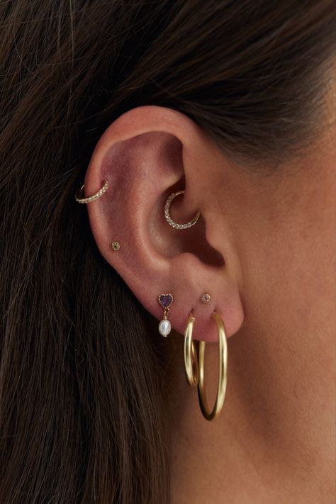 Ear Curation Gold, Ear Piercing Curation, Piercing Accessories, Ear Curation, Earring Inspo, Anna Nina, Piercing Studio, Ear Stack, Book Jewelry