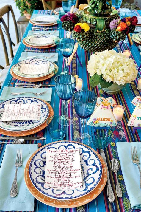 Jenna Bush Hager Fiesta Menus Mexican Table Setting, Mexican Dinner Party, Creative Dinner, Host A Dinner Party, Homesick Texan, Beans And Cornbread, Living In New York City, Dinner Party Table Settings, Simple Foods