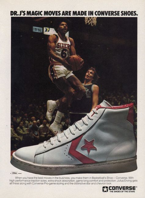 Converse Basketball Shoes, Converse Basketball, Converse Vintage, Converse Pro Leather, Nike Ad, Shoe Poster, Sneaker Posters, Dr J, Shoes Ads