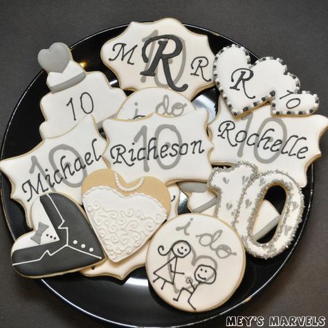 10th Anniversary Cookies Wedding Anniversary Cookies, 10th Anniversary Idea, 10 Year Wedding Anniversary, 10th Anniversary Party, Engagement Cookies, Anniversary Cookies, Effortless Waves, Jw Pioneer Gifts, Cookie Connection