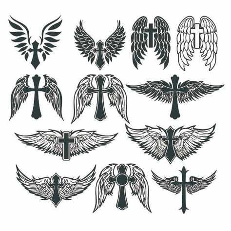 Cross With Wings Tattoo, 44 Tattoo, Cuttable Designs, Cross With Wings, Cross Tattoo For Men, Geniale Tattoos, Cross Art, Tattoo Design Book, Wings Tattoo