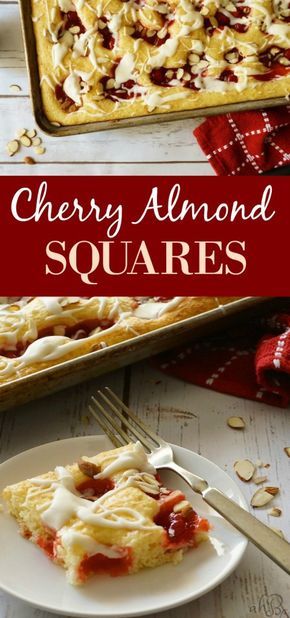 Cherry Almond Squares Almond Squares, Cherry Pie Filling Recipes, Cake Elegant, Cherry Almond, Cherry Pie Filling, Cobbler Recipes, Cake Mix Recipes, Cherry Pie, Holiday Cooking