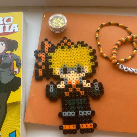 Isn't Bakugo in pixel form so cute! Why not explore my shop for simular items on my depop shop depop.com/cherie3charmzz. Which MHA character would you like to see next? Mha Perler Beads, Mha Pixel Art, Melt Beads, Easy Perler Beads Ideas, Beads Ideas, Melting Beads, Perler Bead Art, Fuse Beads, Perler Bead Patterns