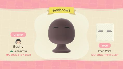 Acnh Faces Code Eyebrows, Acnh Face Paint Code, Animal Crossing Eyebrows, Animal Crossing Face Paint, Acnh Face Paint, Acnh Dress, Moles On Face, Acnh Outfits, Acnh Clothes