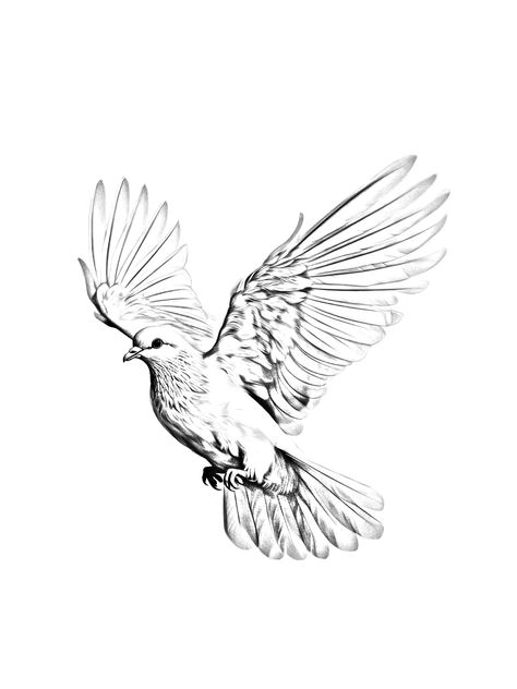 Eagle And Dove Tattoo, Dove On Neck Tattoo, White Winged Dove Tattoo, Flying Pigeon Tattoo, Dove Tattoo Design Drawing, Doves Tattoo Design, Dove Hand Tattoo, Realistic Dove Tattoo, Two Doves Tattoo