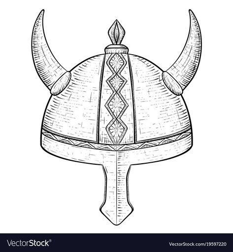 Viking Hat Drawing, Viking Helmet Drawing, Viking Helmet Tattoo, Helmet Drawing, Helmet Tattoo, Viking Hat, Viking Helmet, Flower Tattoos, Runes