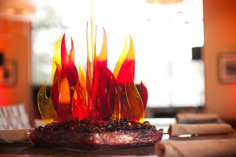 Fire Centerpieces Hunger Games Decorations, Fire Decor, Hunger Games Theme, Hunger Games Party, Ice Party, Mitzvah Themes, Bat Mitzvah Party, Fire Flame, Women's Ministry