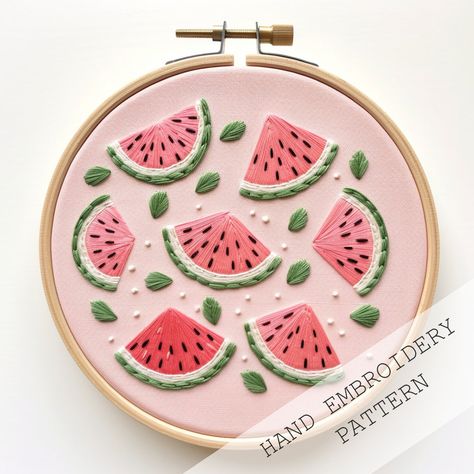 Watermelon Life Cycle, Watermelon Embroidery, Cottagecore Embroidery, Watermelon Pattern, Watermelon Slice, Embroidery Template, Watermelon Slices, Pola Sulam, Hand Embroidery Pattern