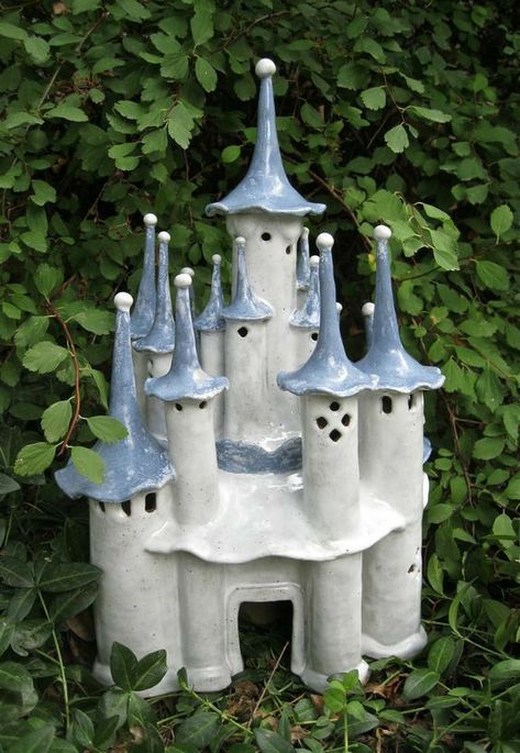 Ceramic Fairies, Clay Castle, Fairies Garden, Clay Fairy House, Garden Figures, Pottery Houses, Clay Fairies, Castle Art, Clay Houses