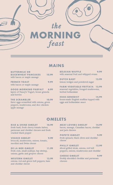 Breakfast Diner Menu Ideas, Breakfast Menus Design, Brunch Menu Design Ideas, Pancake Menu Design, Snacks Menu Design, Breakfast Menu Design Ideas, Breakfast Cafe Design, Menu Bakery Design, Cafe Breakfast Menu Ideas