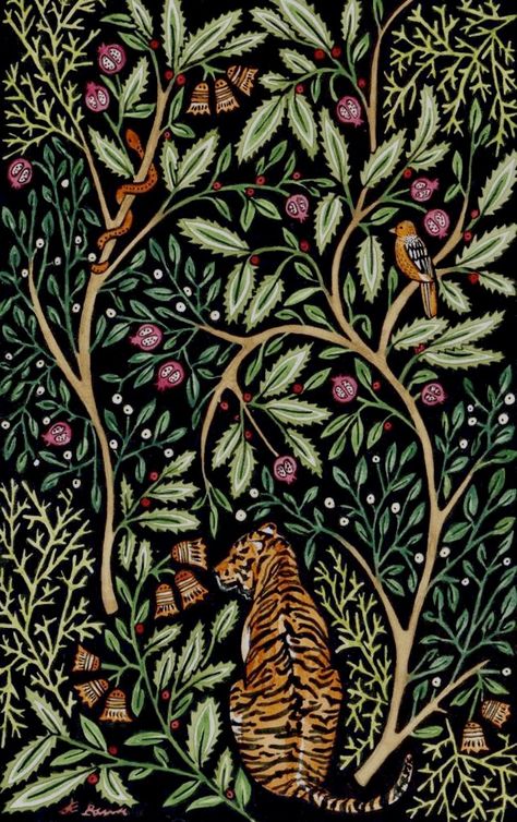 Tiger Indian Art, Indian Tiger Illustration, Indian Tiger Art, Jungle Artwork, Indian Tiger, Forest Sketch, Indian Animals, Candle Crafts, Indian Illustration