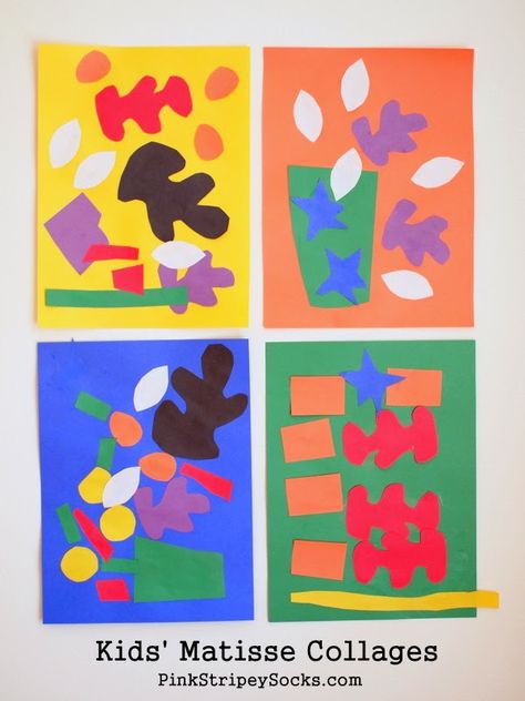 Pink Stripey Socks: Kids' Matisse Inspired Collages Matisse Art Project, Stripey Socks, Kunst Collages, Matisse Inspired, Shapes And Colors, Elementary Art Projects, Artists For Kids, Matisse Art, Kindergarten Art