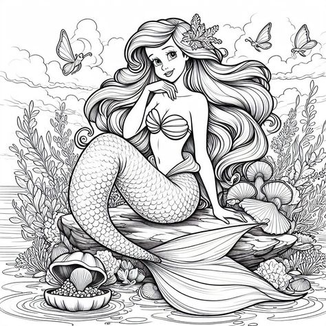 Coloriages gratuits à imprimer La Petite Sirène Ariel And Melody Tattoo, Mermaid Colouring Pages, The Little Mermaid Coloring Pages, Mermaid Colouring, Little Mermaid Coloring Pages, Disney Colouring, Ariel Coloring Pages, Disney Princess Colors, Disney Princess Coloring Pages