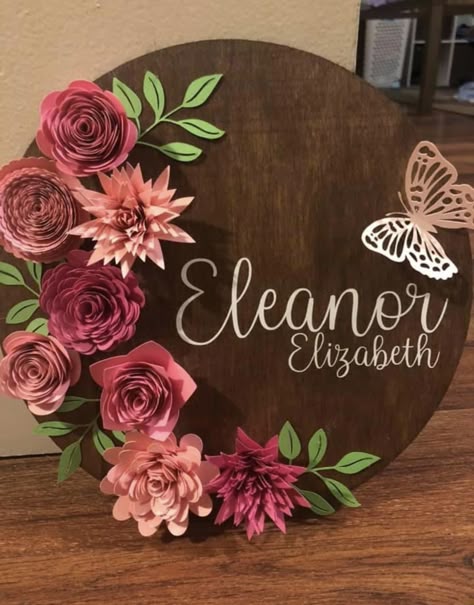 Paper Flower Tutorial Step By Step, Small Deck Furniture Layout, Small Deck Furniture, Deck Furniture Layout, Kitchen Tour, Outdoor Entryway, Idee Cricut, Door Signs Diy, Floral Signs