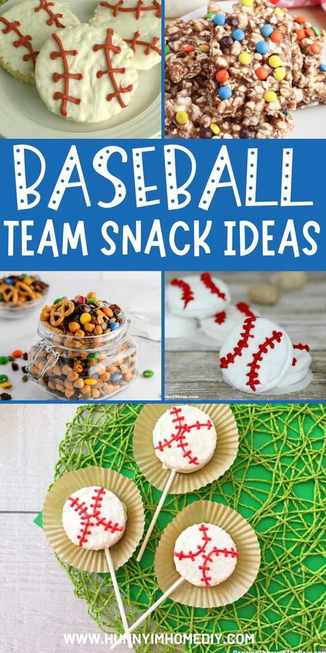 Baseball Picnic Food Ideas, Ballpark Party Food, Baseball Birthday Party Snacks, Baseball Party Food Appetizers, Sports Themed Snacks For Kids, Baseball Tailgate Food Ideas, Team Snacks For Kids Baseball, Softball Tournament Snacks, Baseball Potluck Ideas